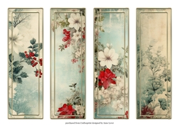 4 Vintage Floral Christmas Bookmarks
