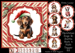 Christmas Dogs In Santa Hats 4 Multi Topper Kit
