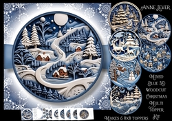 Mixed Blue 3D Woodcut Christmas Multi Topper Kit