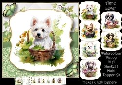 Watercolour Puppy In A Basket 1 Multi Topper Kit