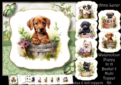 Watercolour Puppy In A Basket 2 Multi Topper Kit
