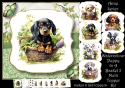 Watercolour Puppy In A Basket 3 Multi Topper Kit