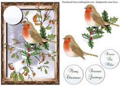 Christmas Robins on a Branch