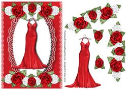 Red Satin Dress & Roses