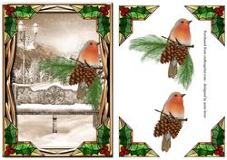 Framed Sepia Winter Scene & Robin