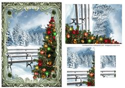 Christmas Tree & Snowy Mountain Bench