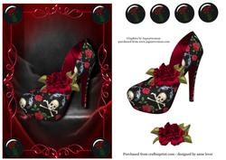 Gothic Diva Shoe - Skulls, Guns 'n' Roses