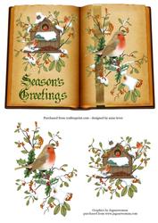 Christmas Robins Season's Greetings Open Book