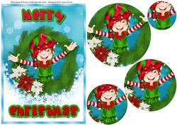 Smiling Elf Merry Christmas Circle Pyramid Topper
