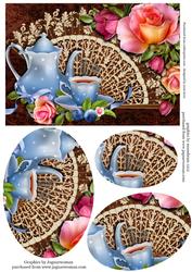 Tea Time with Fan & Romantica Roses Oval Pyramid