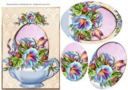 Morning Glory Filled Teapot Oval Pyramid
