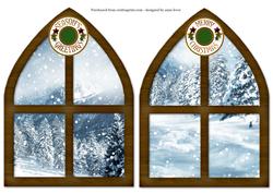2 Snow Scene Christmas Window Toppers