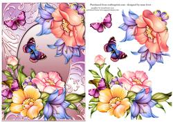 Beautiful Flowers & Flutters on Shimmering Frame