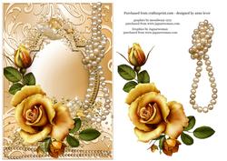 Gold Rose, Pearls & Shimmering Frame