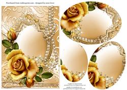 Gold Rose, Pearls & Shimmering Frame Oval Pyramid
