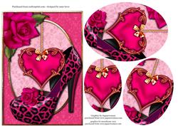Hot Pink Shoe, Heart & Flowers Oval Pyramid