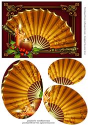Golden Christmas Candles & Fan Oval Pyramid