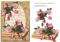 Vintage Pink Roses + Sheet Music Background