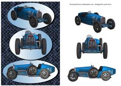 Classic 1926 Blue Racing Car + Decoupage