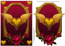 Gold Winged Heart & Beautiful Red Rose