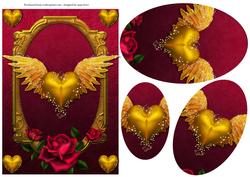 Gold Winged Heart & Beautiful Red Rose Pyramage