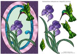 Stained Glass Iris & Hummingbird