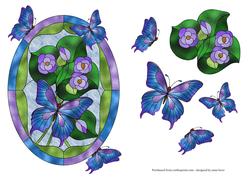 Gorgeous Stained Glass Butterflies & Flowers Blue