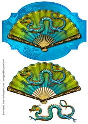 Chinese Dragon & Fan Shaped Topper - Blue