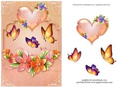 Peach Origami Flowers, Butterflies & Heart