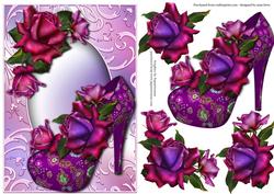 Fabulous Diva Shoe & Roses in Shimmering Frame