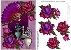 Perfume Bottles, Fan & Roses + Decoupage