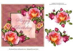 Peach & Pink Roses Happy Birthday