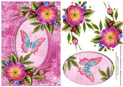 Pink Wild Roses & Butterfly + Decoupage
