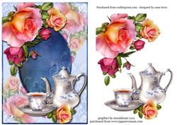 Blue & White Teapot & Roses + Decoupage