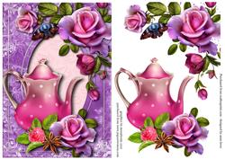 Deep Pink Teapot & Roses + Decoupage