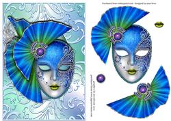 Blue Masque on Shimmering Frame + Decoupage