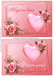 Valentines Hearts & Roses - Hugs & Kisses & I Love You