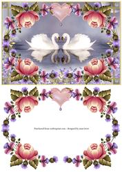 Swans in Love + Pink Floral Frame