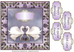 Swans + Purple Rose Frame - Anniversary, Birthday