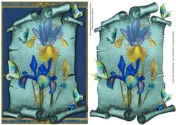 Dutch Iris & Iridescent Butterflies Scroll Topper