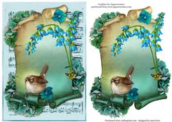 Blue Summer Bird Scroll & Sheet Music Topper