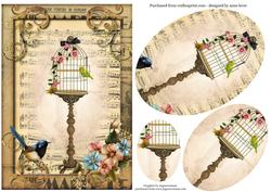 Shabby Chic Birdcage + Sheet Music Oval Pyramid