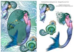 Mermaid & Beautiful Shells on a Shimmering Frame