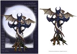 Gothic Cross, Dragon & Full Moon