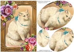 Vintage White Cat & English Roses Pyramid