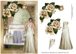 Ivory Vintage Car, Roses & Bride