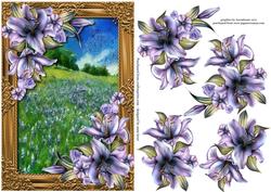 Watercoloured Summer Meadow & Purple Lilies