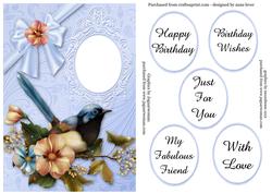 Summer Bird, Flowers & Bow Quick Card