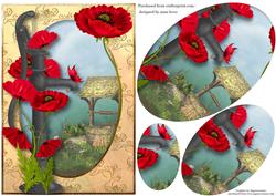 Red Poppies & Water Pump Oval Pyramid