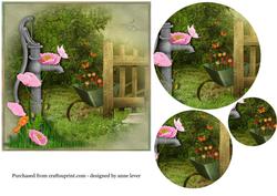 Pink Poppies, Water Pump & Wheelbarrow - Pyramid